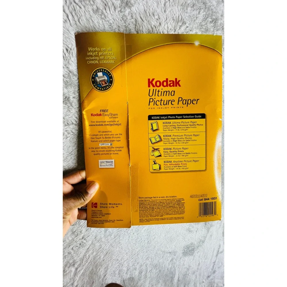 Kodak Ultima Picture Paper High Gloss Inkjet 8.5x11 20 Sheets 10mil 8441933